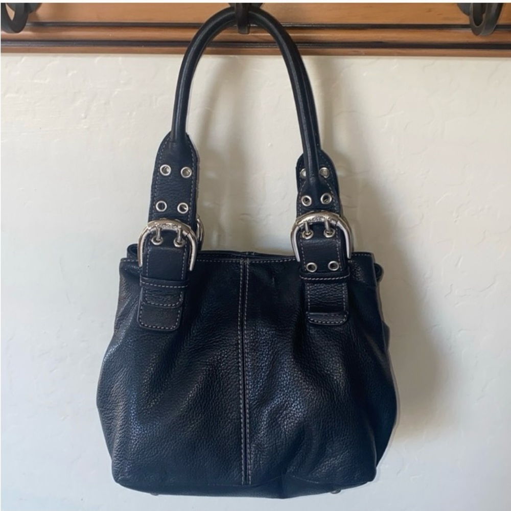 Tignanello Black Pebbled Leather Shoulder Bag